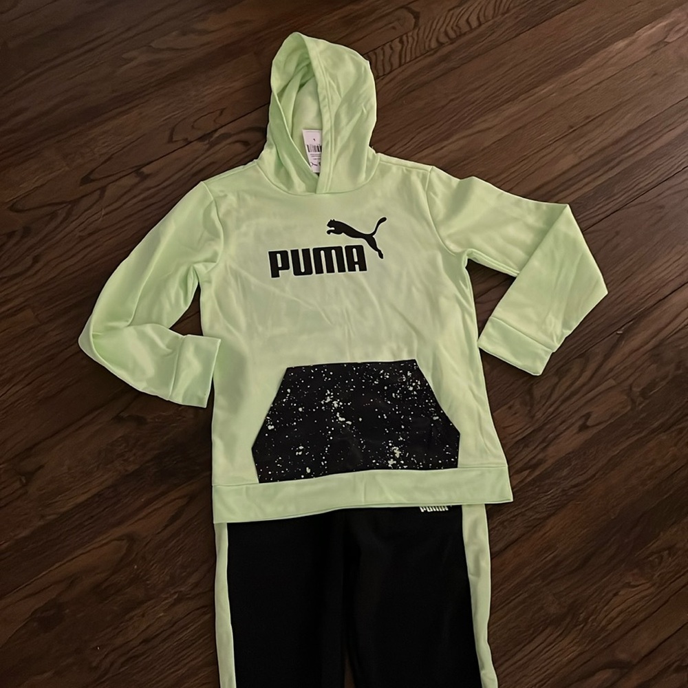 NWT - Lime Green & Black Puma Track Suit with Paint Splatter Design - Boys Large